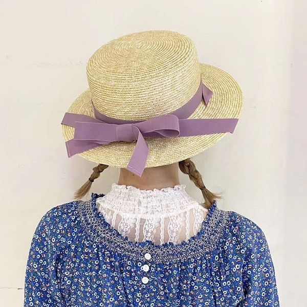 

2021 new fashion women short wide brim straw puple lace up boater bowknot band summer beach hat ladies derby holidayhat hfjd, Blue;gray