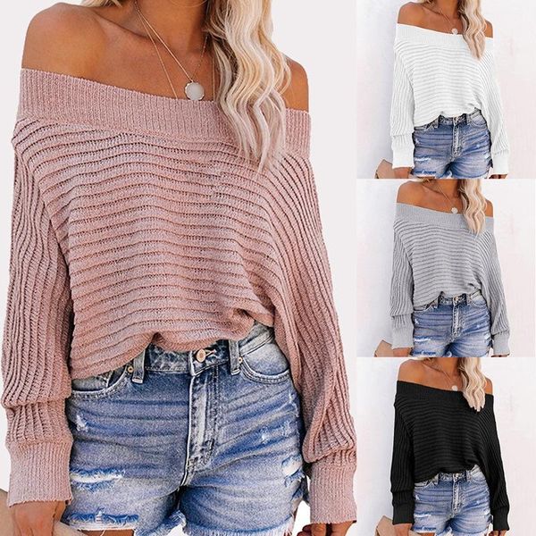 

women's sweaters off-the-shoulder sweater lantern sleeve casual loose blouse autumn knit pullover, White;black