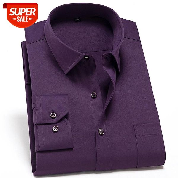 

new long-sleeved turndown collar slim fit soft easy care elastic mens smart casual shirts solid/ print 14 color male #g411, White;black
