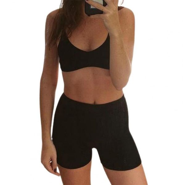 

women's tracksuits women vest shorts set two pieces ribbing solid color v neck navel exposed strap elastic waist lady loose lounge suit, Gray