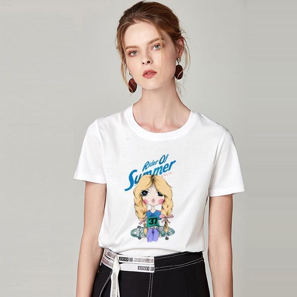 

t shirt women hand drawn beauty printed harajuku t-shirt 2021 new summer tshirt o-neck short sleeve white female clothing
