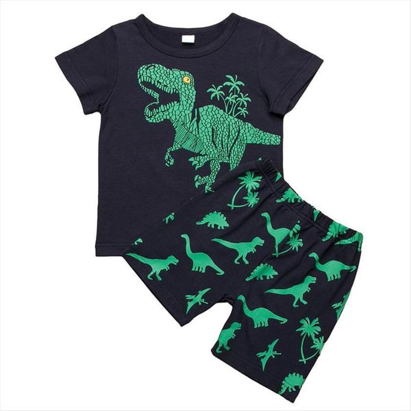 

toddler baby boy summer dinosaur priting t shirt short pants two set and shorts casual boys clothes, White