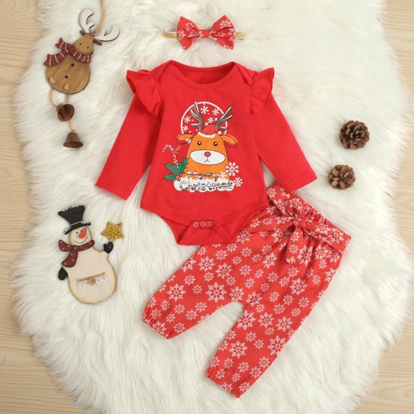 

clothing sets focusnorm 3pcs christmas baby girls boys clothes 0-18m elk print sleeve romper elastic pants headband, White