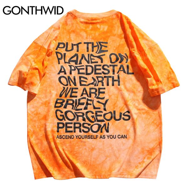 

gonthwid t-shirts ascend yourself as you can tie dye tshirts streetwear harajuku hip hop casual cotton short sleeve tees c0315, White;black