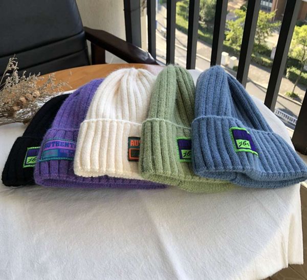 

hat female winter fashion paste cloth wool street versatile thickened warm knit couple ear protection, Blue;gray