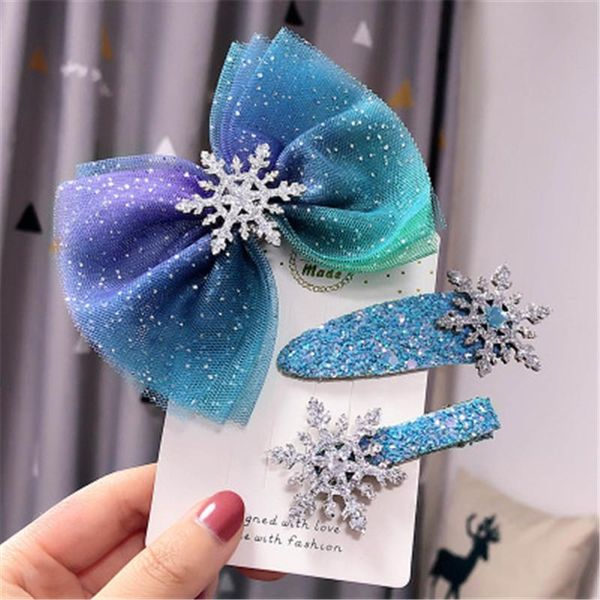 

children child girl kids hair bands clips hairpin set cute yarn bow knot tassel snow flake princess head wear accessories-az-w12, Slivery;white