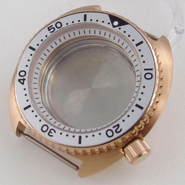 

repair tools & kits 45mm sapphire glass rose gold plated rotating bezel watch case fit nh35 nh36 movement