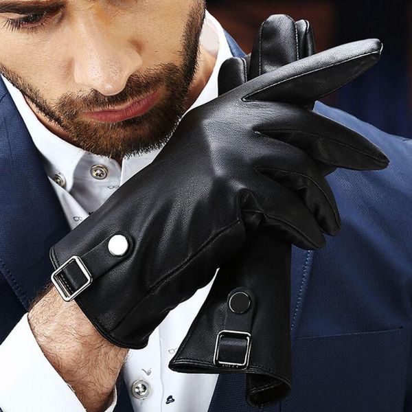 

fingerless gloves men thermal winter sports leather touch screen bk, Blue;gray