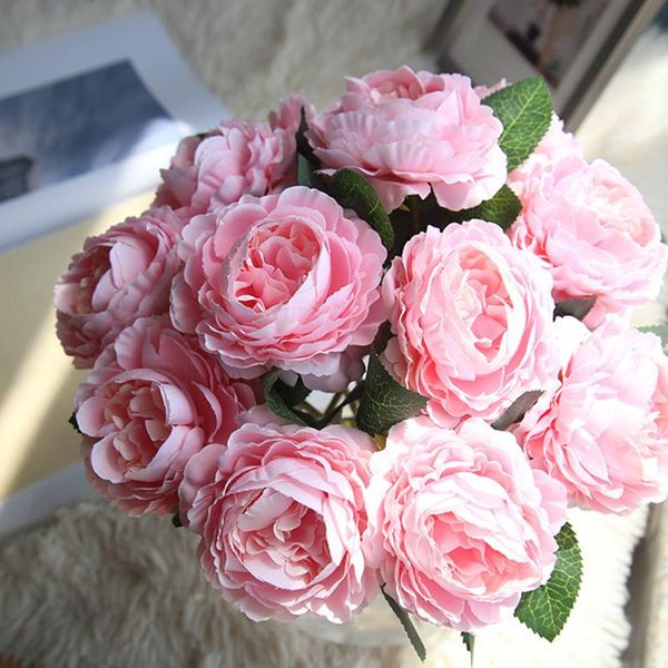 

single branch pink silk rose artificial peony flowers wedding home diy plastic decor accessories craft fake flower