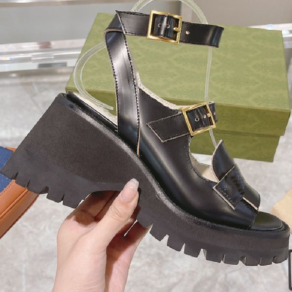 

platform sandals summer wedges casual women fashion luxury sandalias new zapatos de mujer 2021 buckle woman shoes, Black