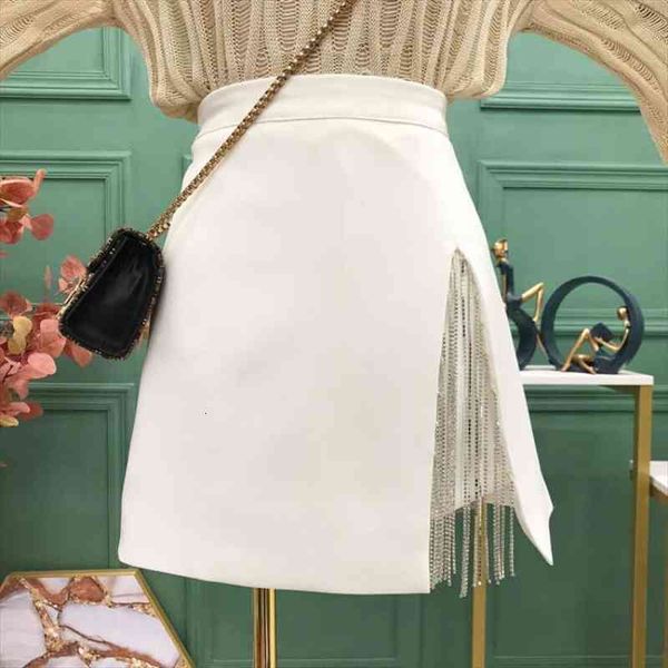 

streetwear chain tassel skirts women summer high waist split mini vintage plus size white black skirt jupe femme faldas