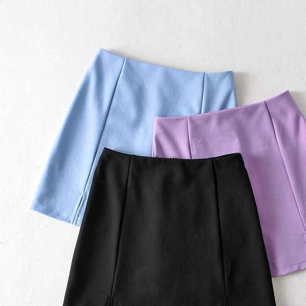 

2021 summer mini skirt a line high waisted skirt office ladies split skirts back zipper skirts blue purple black