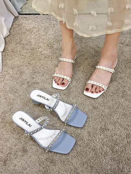 

slippers women's shoes outdoor 2021 summer fashion pearl thick heels, Black