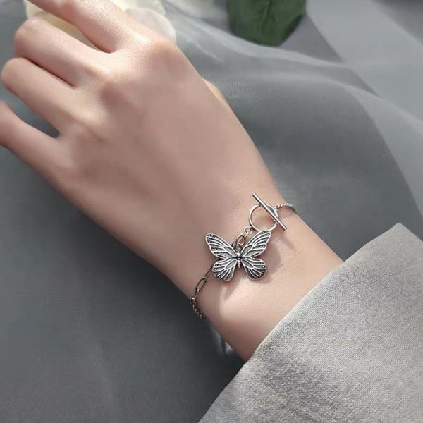 

link, chain sweet metal butterfly bracelet pendant one word clasp bangle fashion punk retro vintage accessories women, Black
