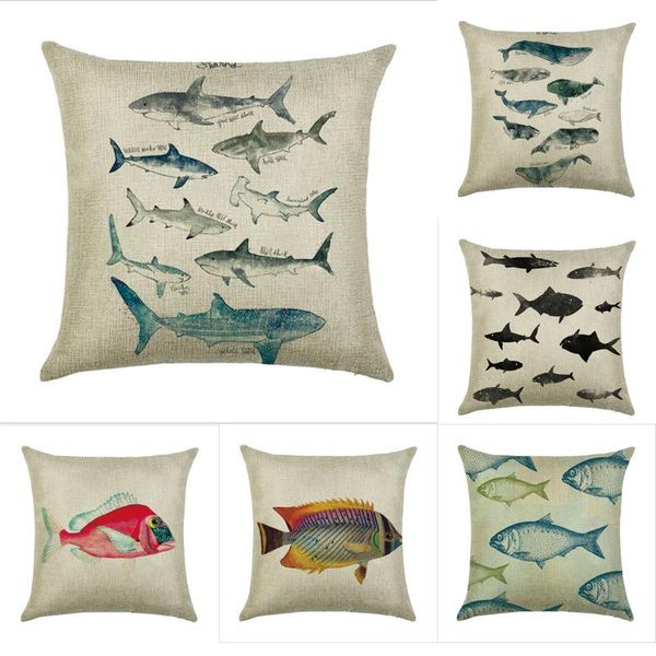 

cushion/decorative pillow 45cm*45cm a group of sharks animal pattern guidon linen cotton case sofa cushion cover square decorative