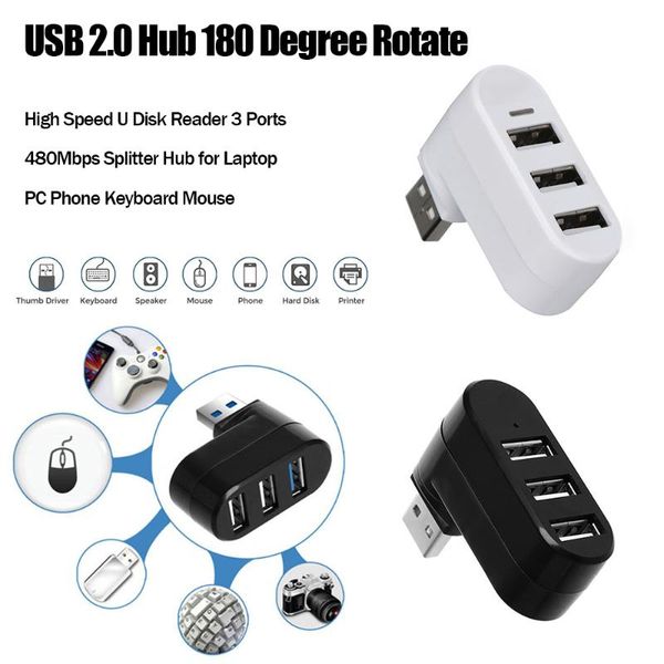 

hubs usb 2.0 hub 180 degree rotate high speed u disk reader 3 ports 480mbps splitter for lappc phone keyboard mouse