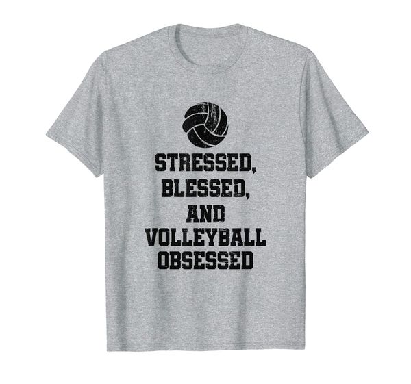 

stressed blessed and volleyball obsessed t-shirt, White;black