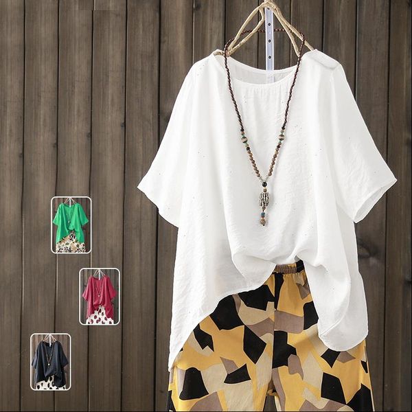 

plus size white cotton linen blouse shirts women short sleeve female tunic korean style thin summer shirts blusas