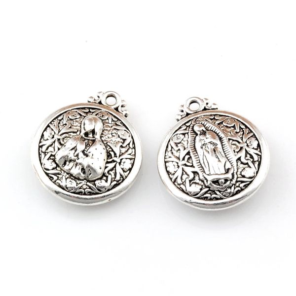 

25pcs/lot antique silver virgin mary charm pendants for jewelry making bracelet necklace findings 21x24mm a-481, Bronze;silver