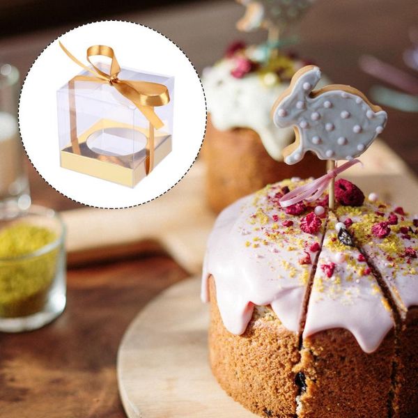 

12pcs transparent dessert cake boxes portable cake packaging boxes with ribbon
