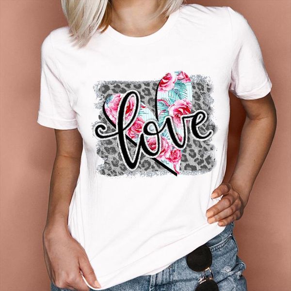 

graphic leopard floral love women t shirt valentine printing spring summer fashion clothes tees print female, White