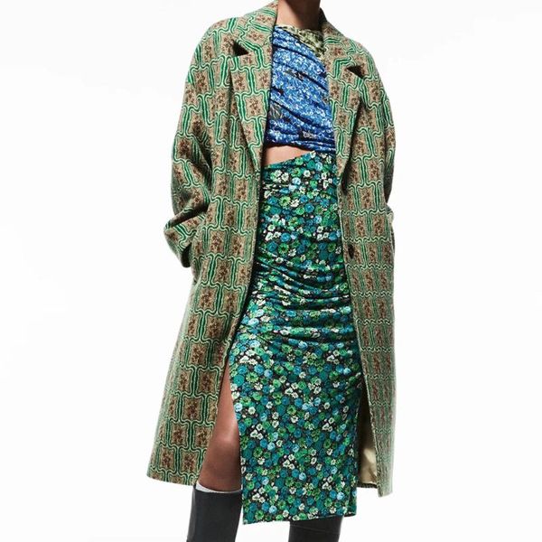 

women's wool & blends xilom 2021 women autumn office lady green plaid long sleeve park coat female vintage streetwear casual slim top, Black