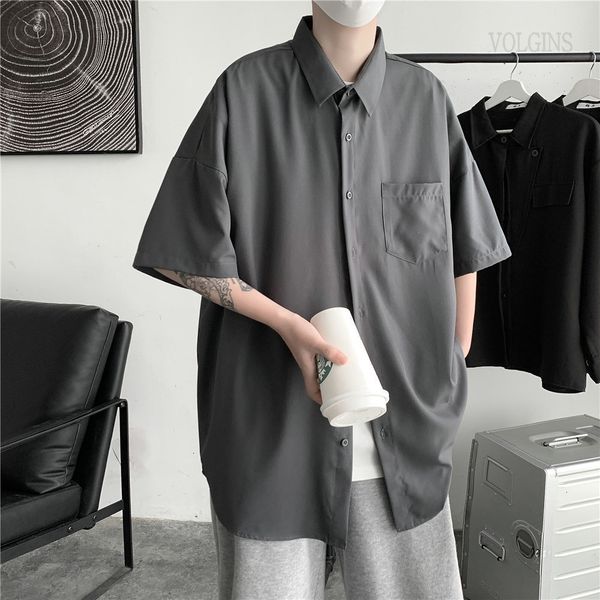 

men's casual shirts solid color summer fashion woman short sleeve shirt oversize male clothing c2w7, White;black