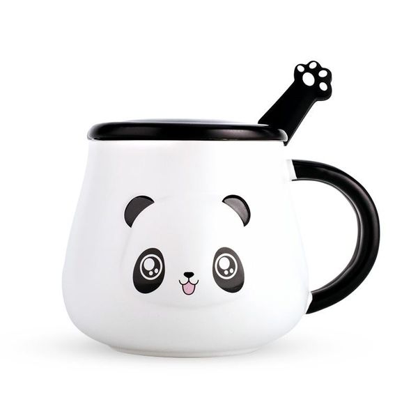 Tassen Große Kawaii Panda Keramiktasse Kaffee Milch Teetassen Thermowasserflaschen mit Löffeldeckel für Kinder Weihnachtsgeschenk