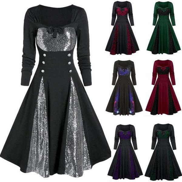 

casual dresses 2021 halloween party dress women bow-knot ladies elegant temperament long-sleeved vestido de mujer, Black;gray