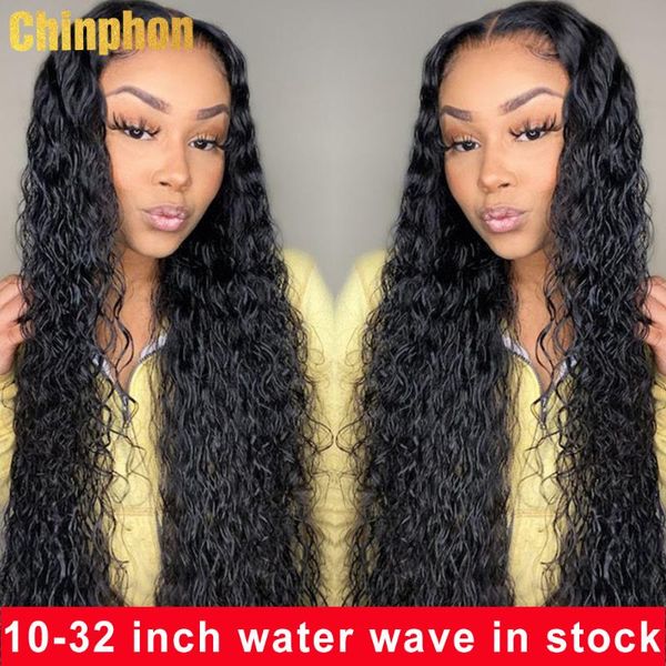 

lace wigs 32 inch water wave wig closure pre-plucked hairline peruvian remy hair 13x4 front for women curly human, Black;brown
