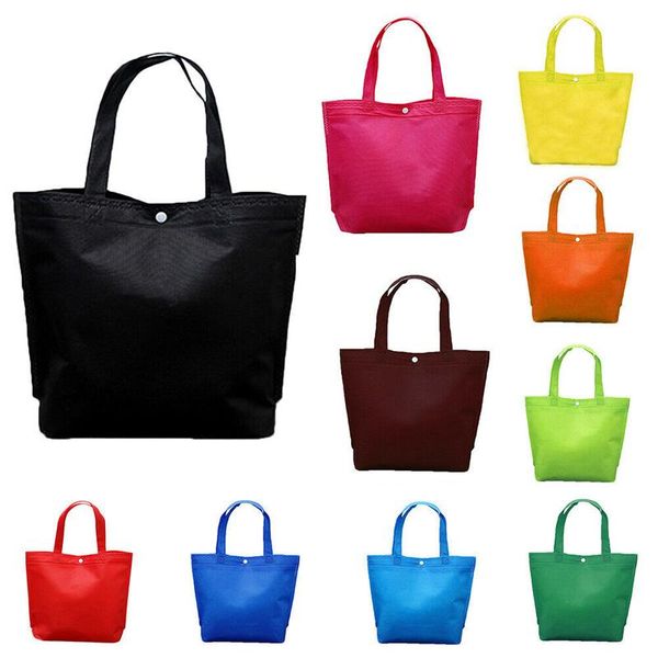 

new reusable foldable button shopping bag durable non-woven tote pouch storage handbag grocery eco friendly bags