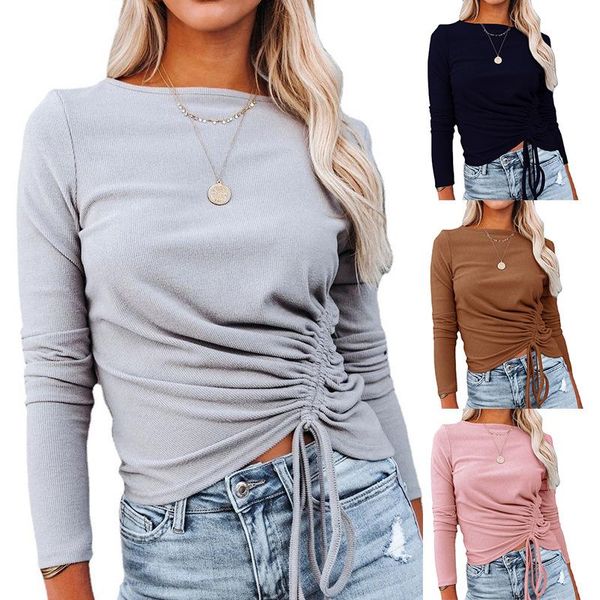 

women's sweaters autumn/winter european and american style amazon women's drawstring core-spun yarn solid color bottoming sweater, White;black