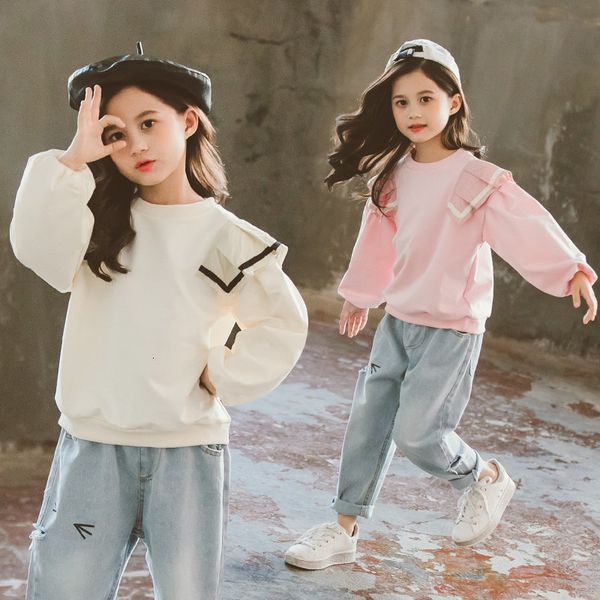 

2021 new girl's baby sweater sweet girl sets of clothes with long sleeve sweatpants + pants outfit spring fall kids casual attire ziuj, White