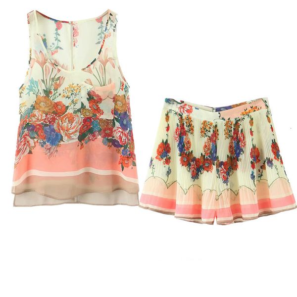 

women's suit will see style floral fashion upper waistcoat high waist plied shorts two joint parts pants n4sz, White