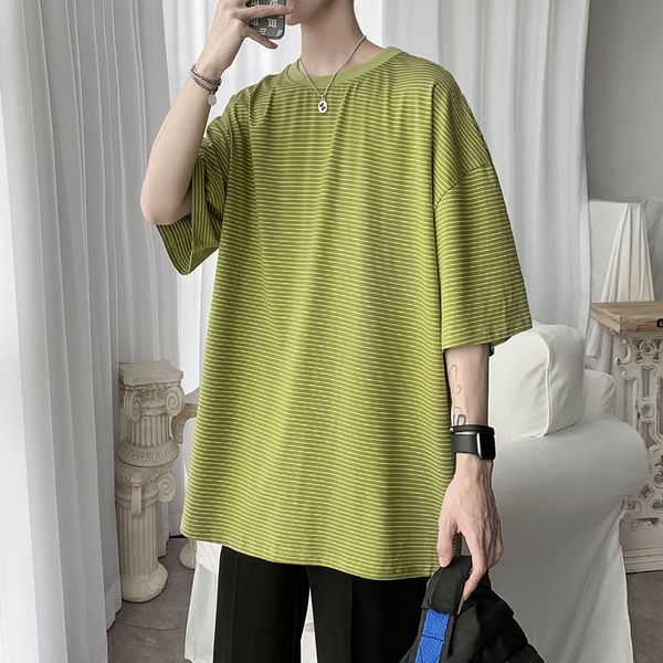 

2021 new summer cotton striped men's fashion casual o-neck t-shirt men streetwear hip-hop short-sleeved tshirt mens s-5xl edgk, White;black