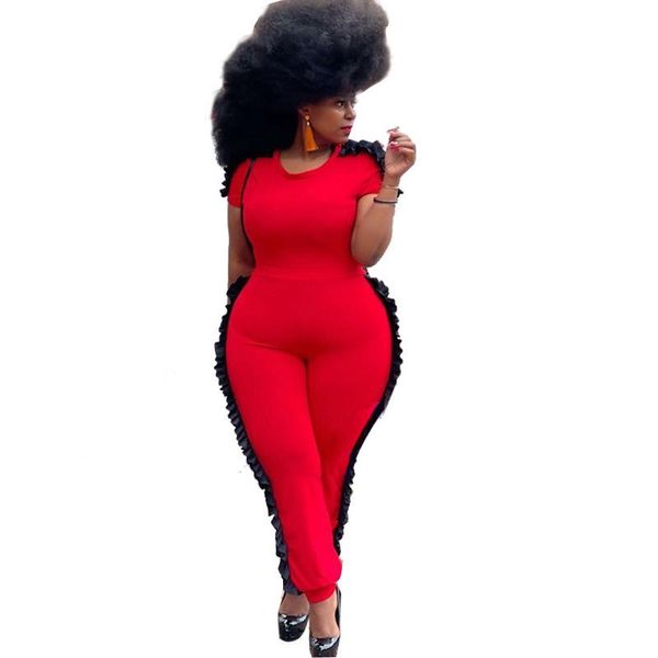 

women's jumpsuits & rompers african clothes for women short sleeve oversize skinny 2021 fashion ruched patchwork street style jumpsuit, Black;white