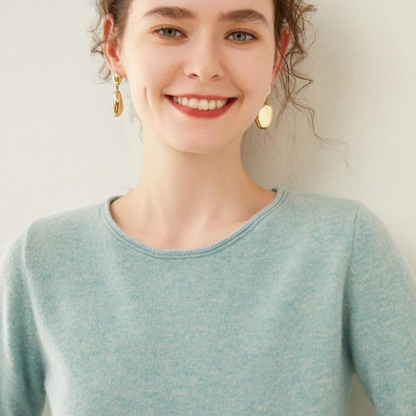 

women's sweaters lhzsyy2021 pure wool sweater ladies all-match autumn winter short wide knit cashmere bottoming shirt round neck pullov, White;black