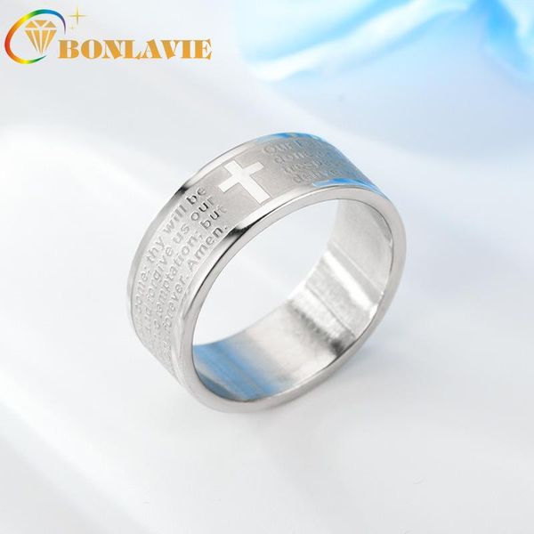 

cluster rings fashion titanium steel stainless bible ring english version cross scripture men's wholesale, Golden;silver