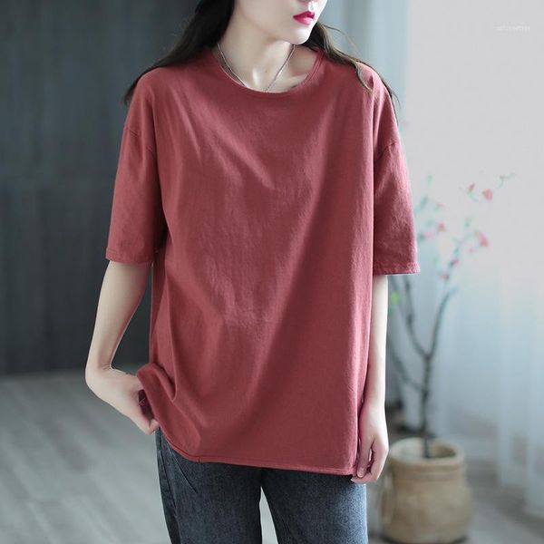 

women t-shirt spring summer retro casual pullovers o-neck short sleeve loose all-match women's, White