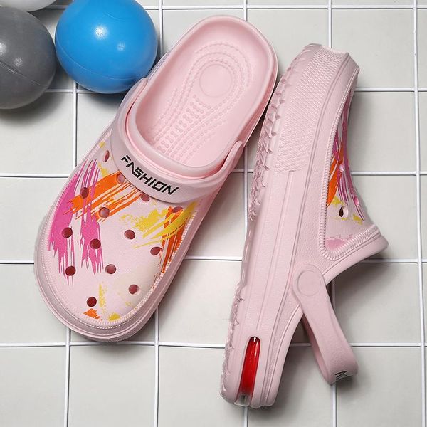 

slippers couple air cushion beach sandals men women summer waterproof breathable flat large size hole shoes unisex, Black