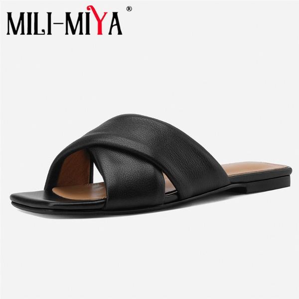 

sandals mili-miya arrival casual square toe women solid color slip on concise street summer shoes plus size 34-40 for ladies, Black