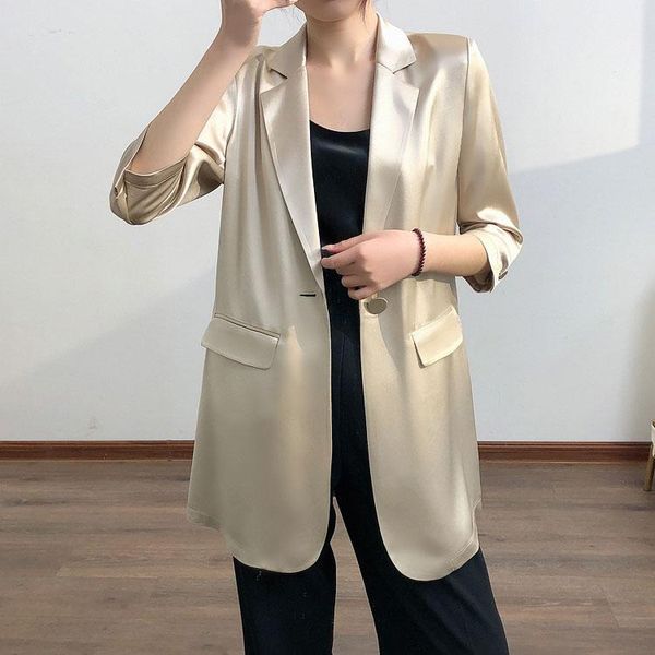 

women's suits & blazers suit jacket japan triacetate silk 2021 satin women black blazer oversized, White;black