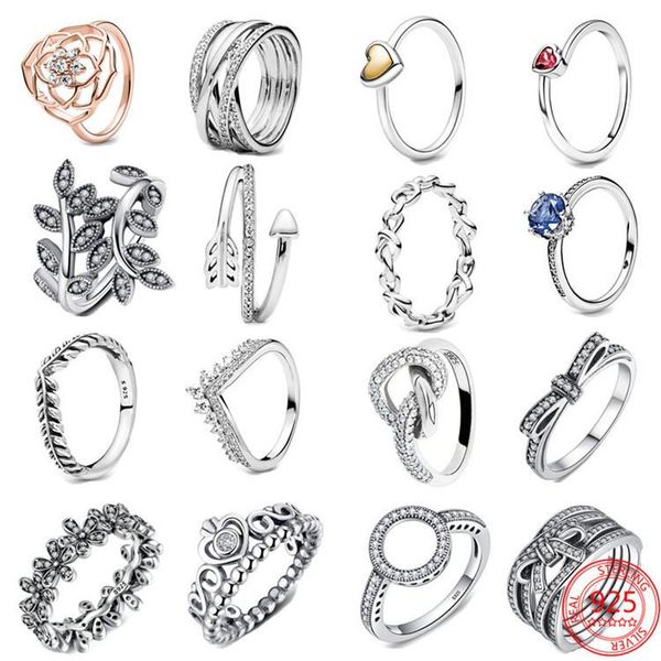 

cluster rings real 100% 925 sterling silver bowknot female for women wedding engagement ring fashion jewelry girlfriend gift birthday, Golden;silver