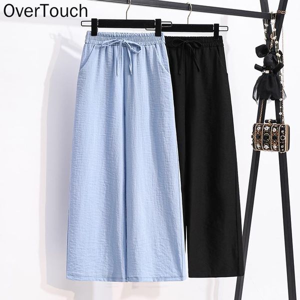 

women's pants & capris plus size linen spring women high waist wide leg female slacks fashion trousers oversize loose korea 5xl 2021, Black;white