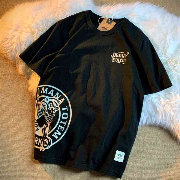 

2021 summer new american casual fashion versatile loose slim printed round neck short sleeve t-shirt men's fashion, White;black