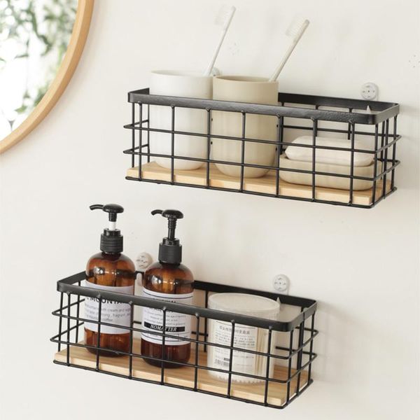 

storage baskets nordic metal basket wooden board bottom organizer deskcosmetic sorting frame kitchen seasoning jar box