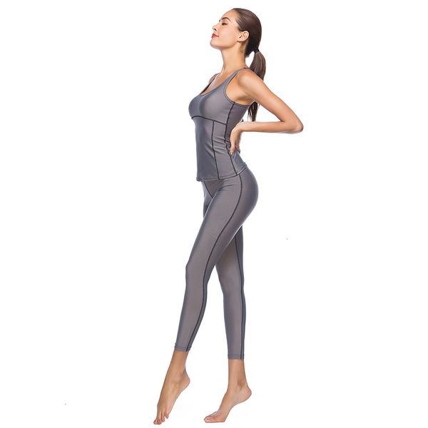 

yoga summer fashion tight women's sports leisure fitness suit, Gray