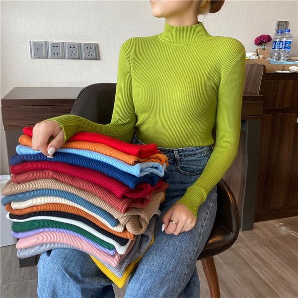 

women's sweaters 15 colors options turtleneck knitted autumn women long sleeve high stretch pullover sweater jumper wdc5507, White;black