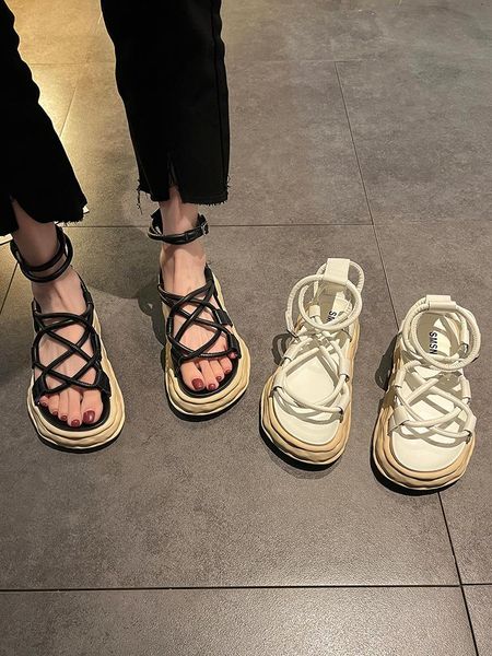 

sandals summer women's roman shoes concise open toe flat buckle strap beach belt ladies zapatos mujer, Black
