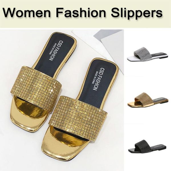 

slippers summer women sequins leather open toe bohemian style casual slides sandals beach shoes female flip flops#g3, Black